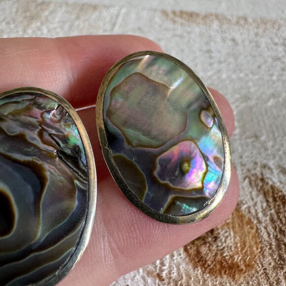 Vintage Abalone Clip On Earrings Alpaca Mexico - Picture 12 of 12